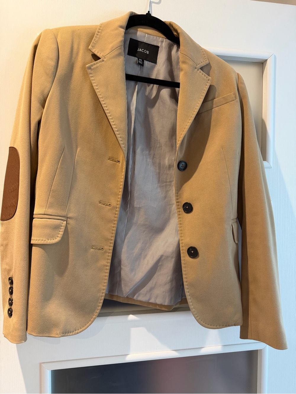 JACOB Camel Blazer with Brown Elbow Patches – Size P/S